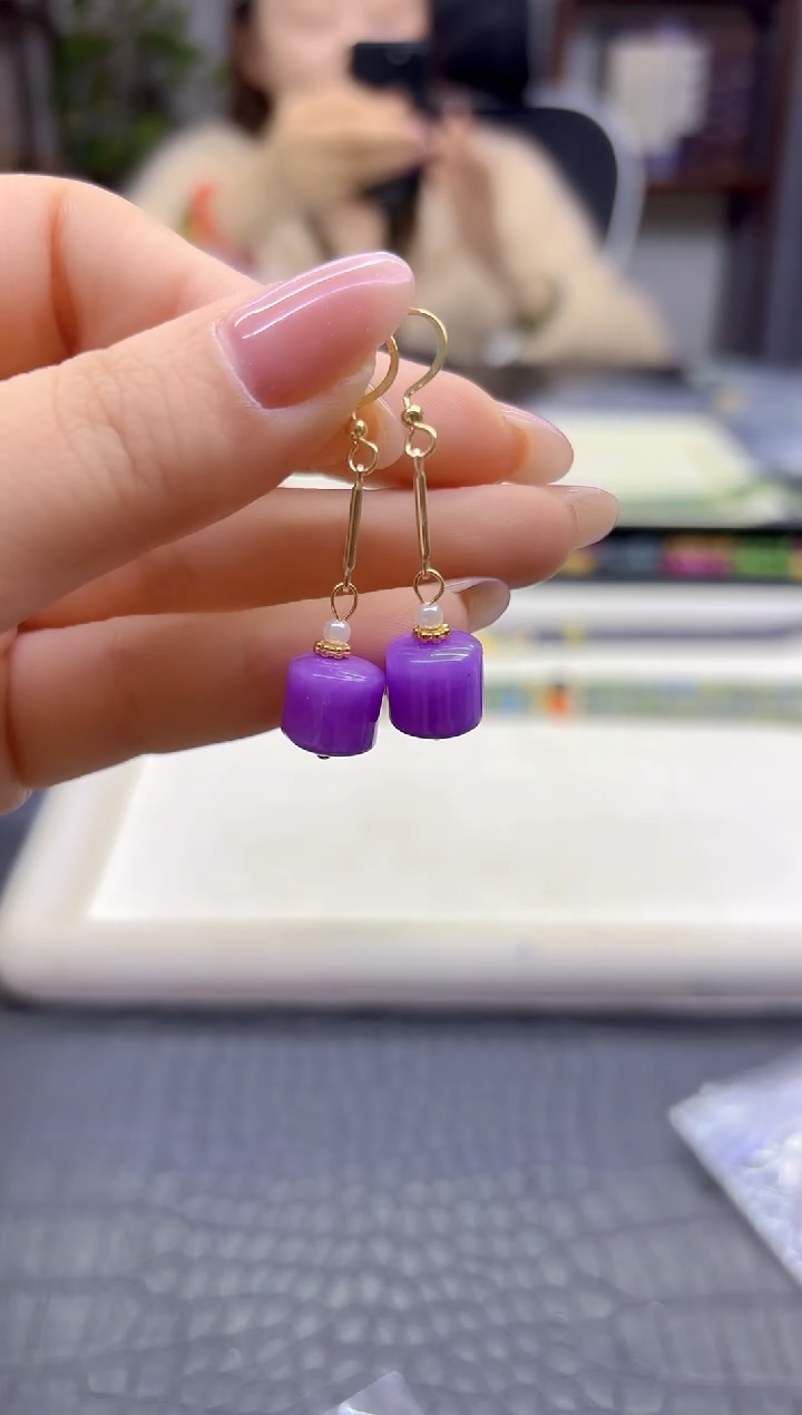 14K金镶嵌翡翠耳饰DIY款E909