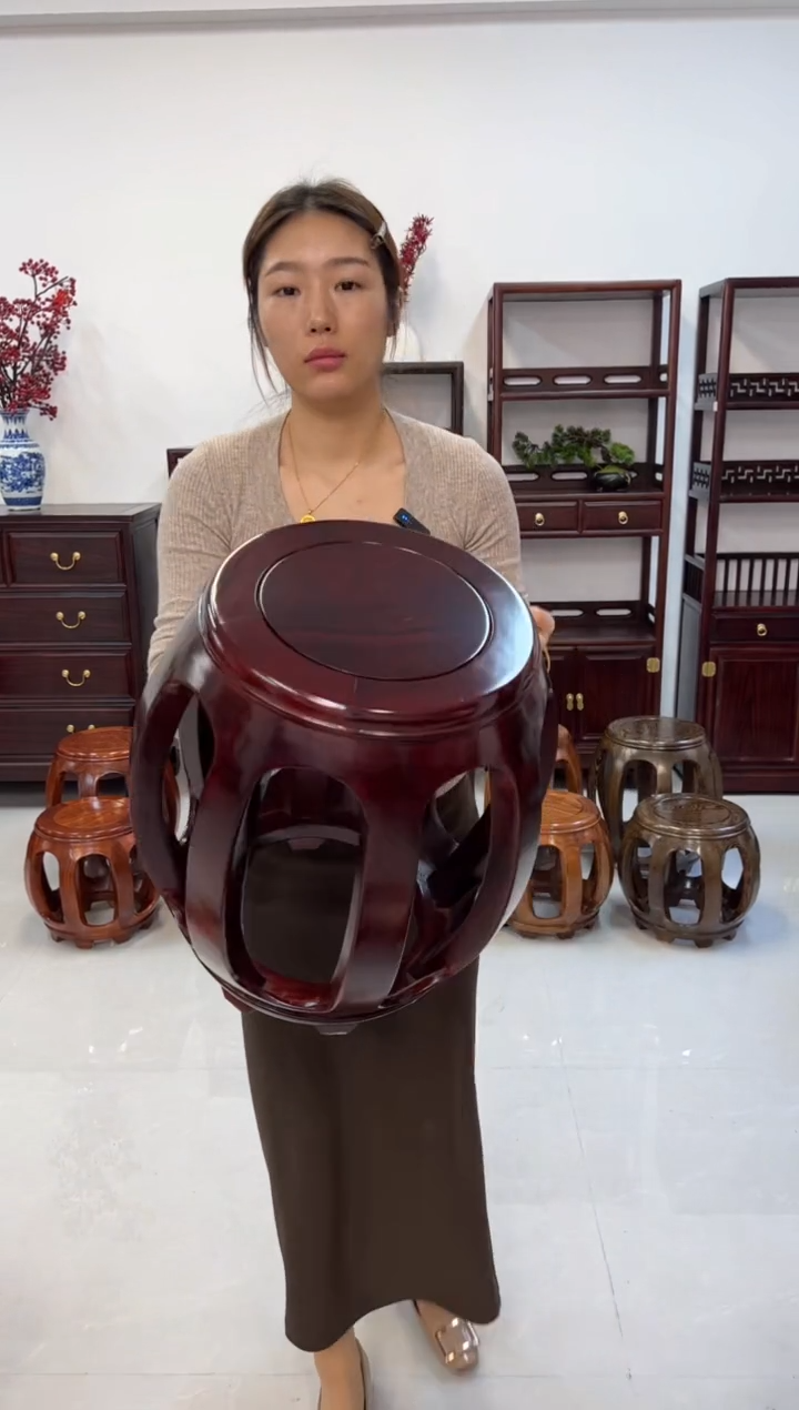 花梨木类家具一对亚花梨大号酸枝色凳