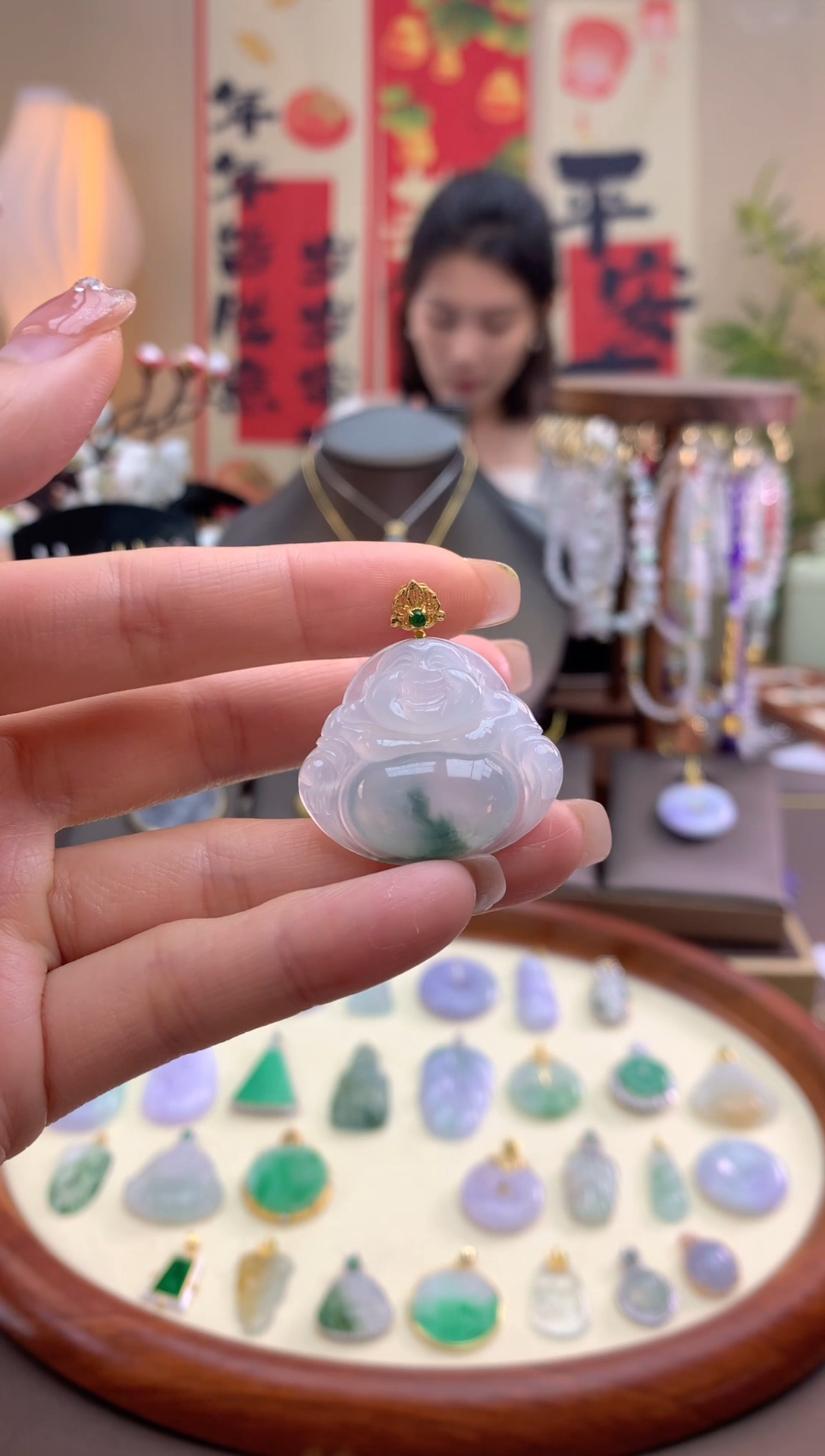 【闪购商品】翡翠颈饰18K金镶嵌佛公