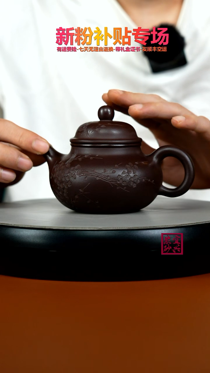 茶壶紫砂茄皮紫泥清香刻绘容天290CC
