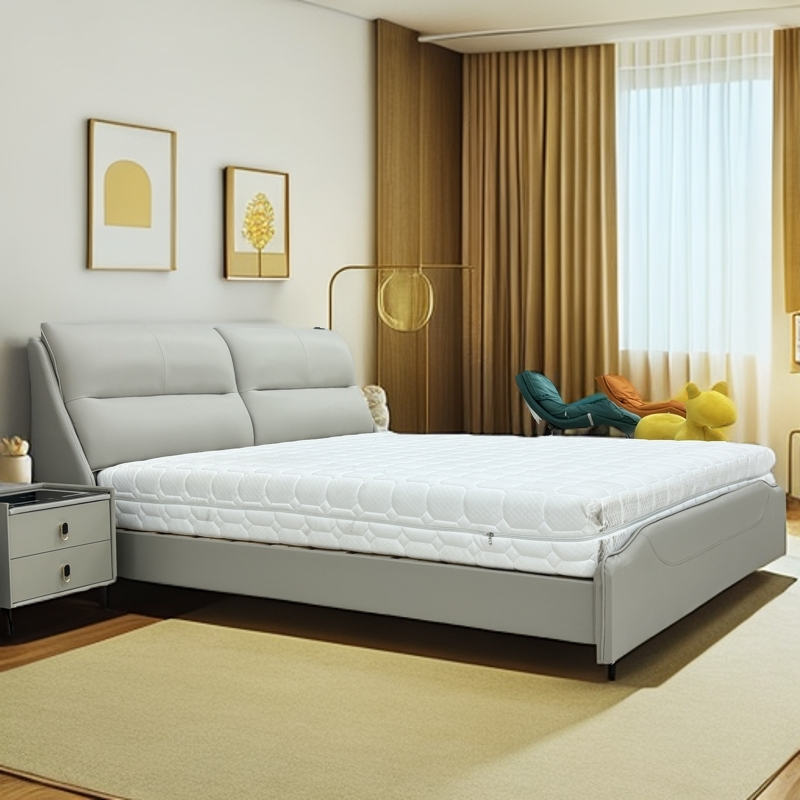 B99#【全榫卯结构】意式轻奢主卧大床满铺实木框架皮床婚床极简