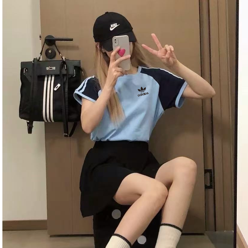 【商场撤柜】阿迪联名短袖 明星同款短T 女生植绒标运动风T恤