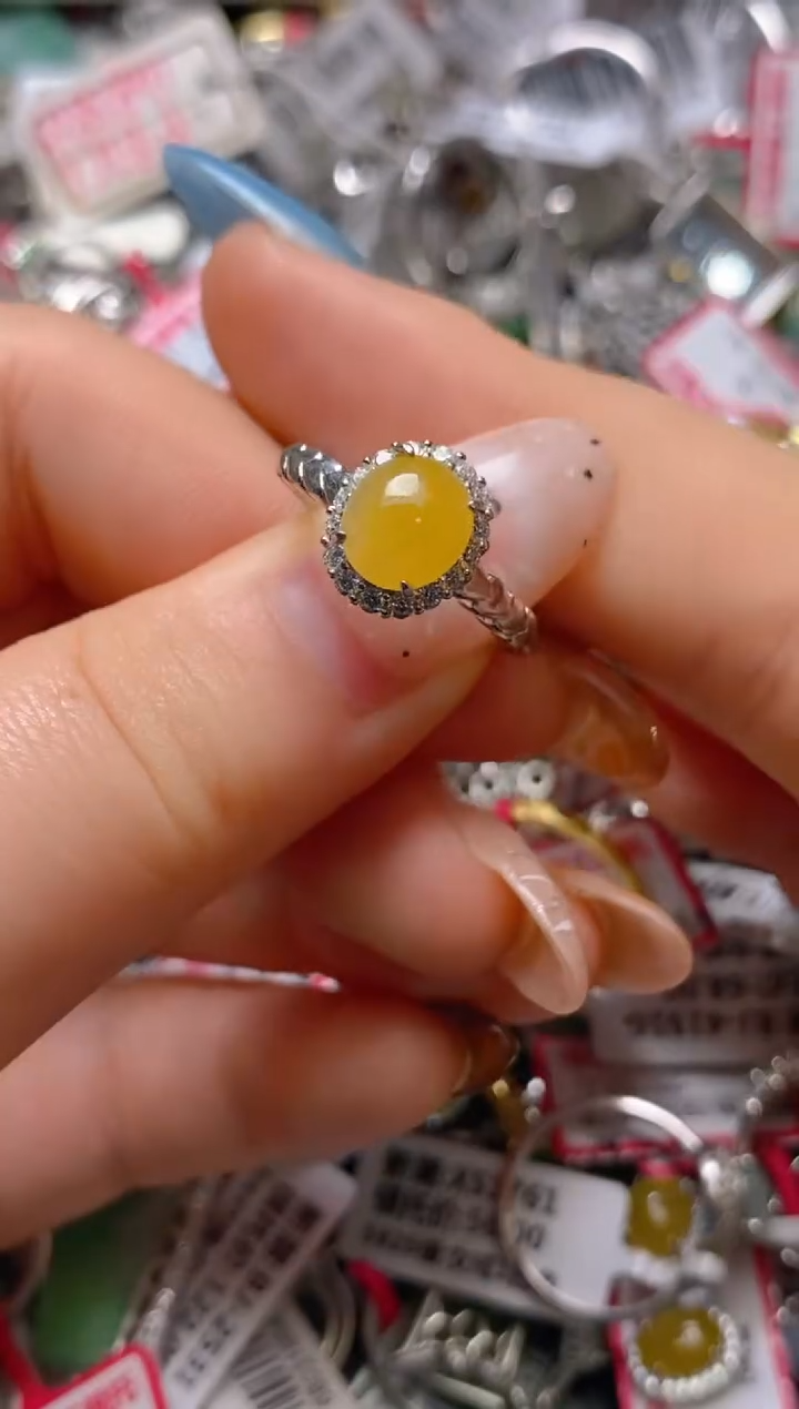 银S925镶嵌戒指翡翠百内无证书