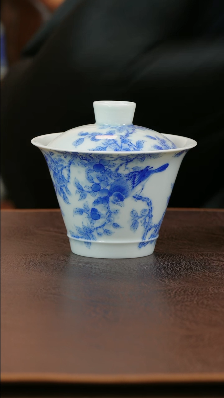 【闪购商品】青山赋花鸟盖碗陶瓷