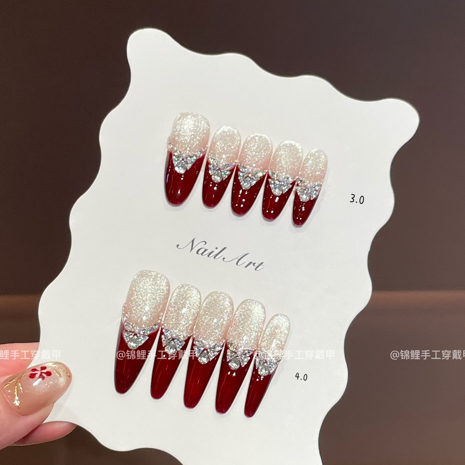 【酒渍红法】秋冬显白酒红法式爆闪猫光小锆石新年战甲 锦鲤穿戴甲