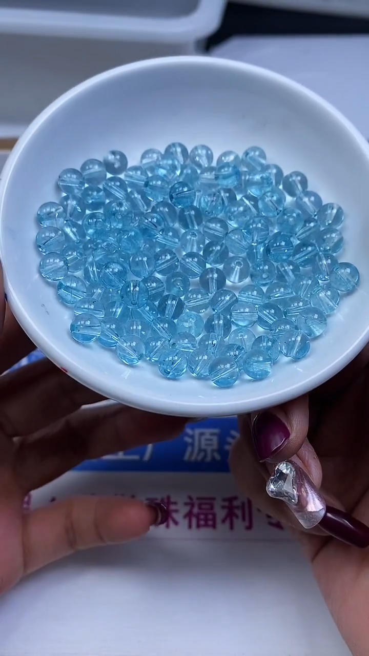 未镶嵌珠宝半成品水晶B115 海蓝宝水晶6mm10个7.8元