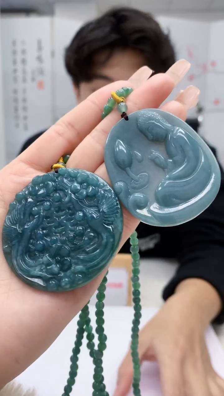 【闪购商品】定制翡翠未镶嵌5145lr-毛货两件挂件34赠珠链