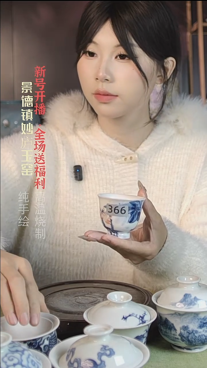 盘陶妙庐玉窑铃铛杯366微瑕