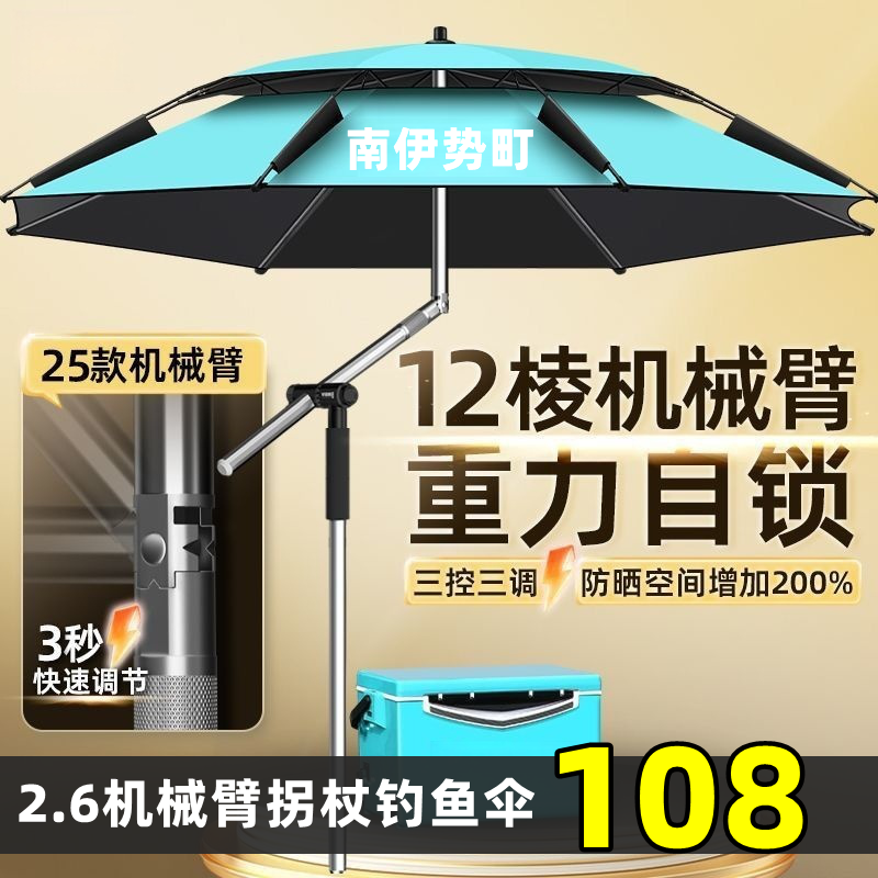 2.6钓鱼伞大钓伞户外露营伞摆摊伞露营车用伞遮阳伞机械臂拐杖伞