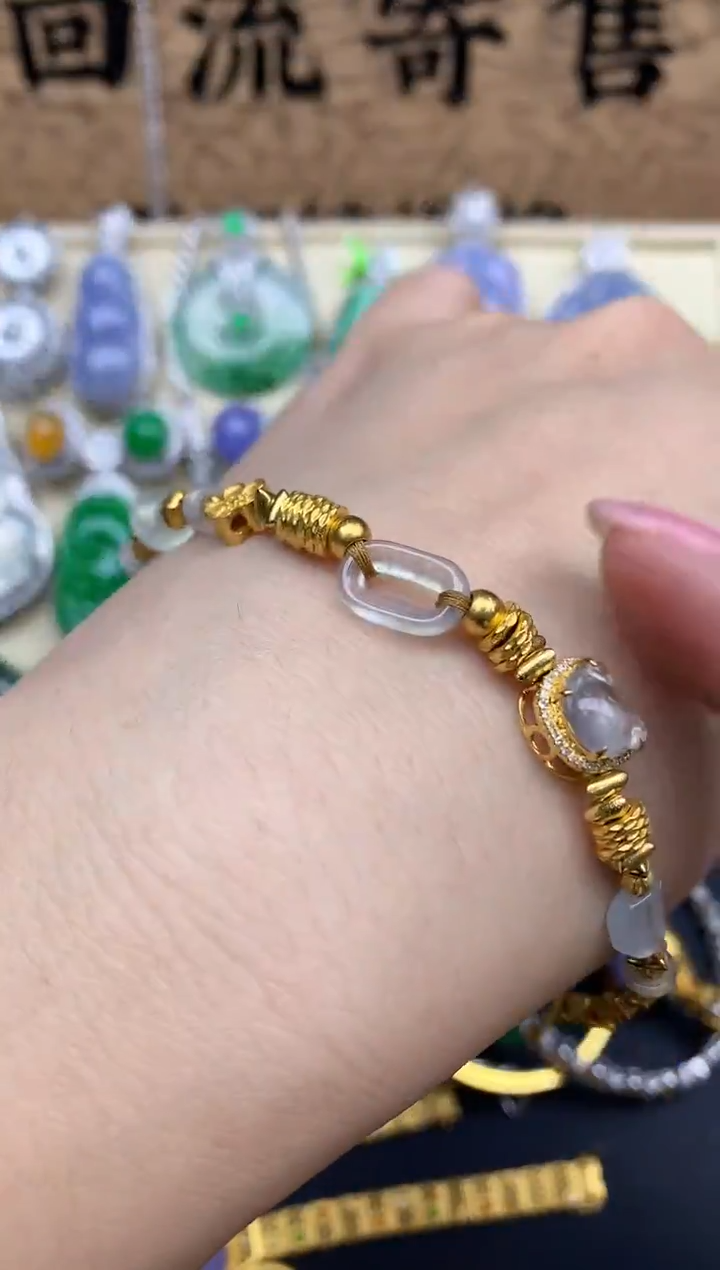 【闪购商品】翡翠手串18K金镶嵌272-中国好珍宝