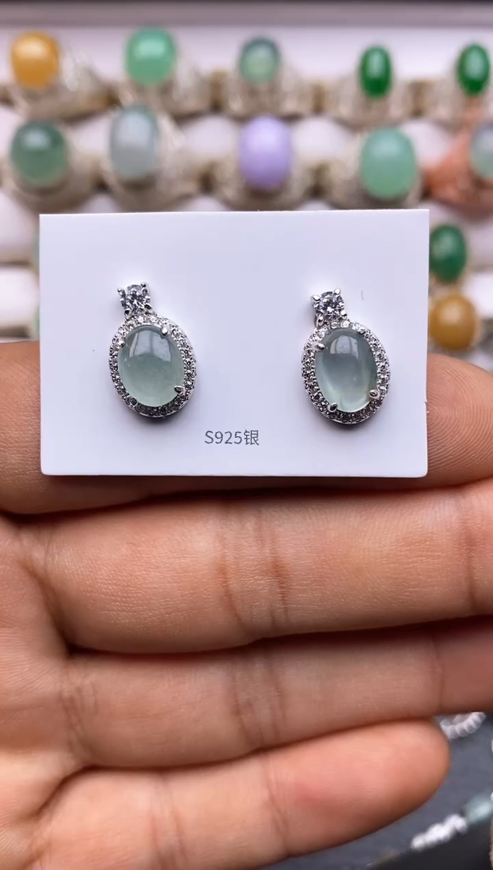 【闪购商品】翡翠耳饰银S925镶嵌2260