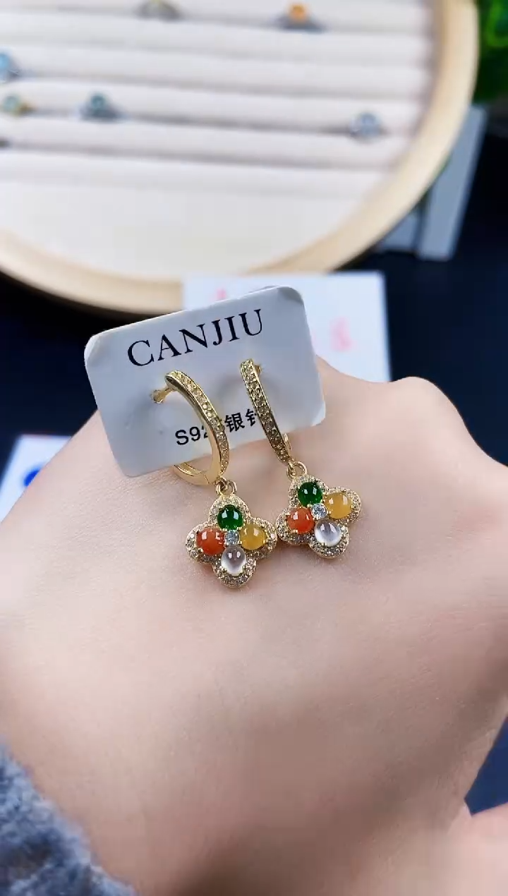 【闪购商品】翡翠耳饰银S925镶嵌120120120