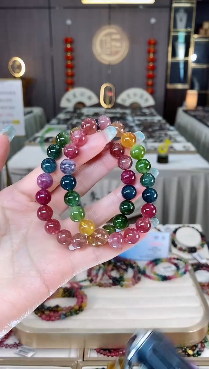 未镶嵌老矿碧玺彩虹单圈手串9mm+碧玺多样性发货一条mz