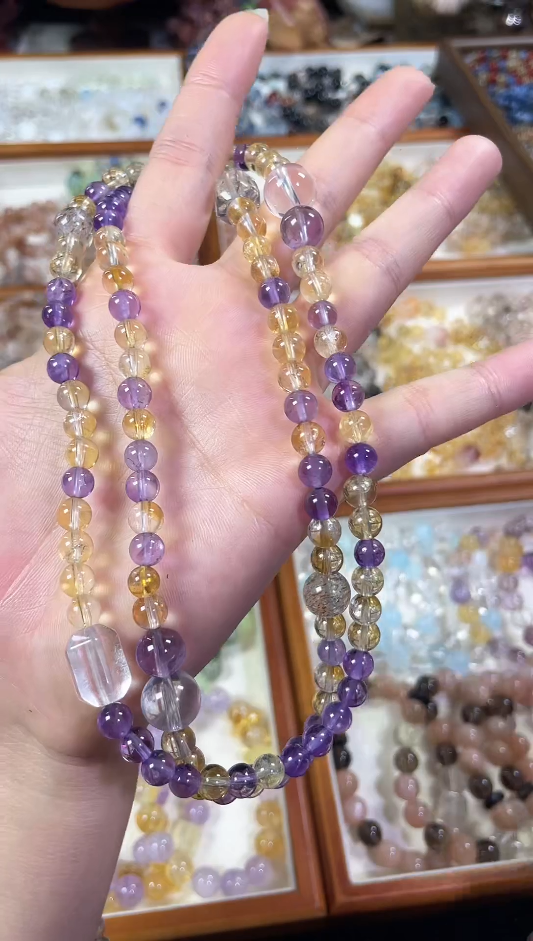 未镶嵌手串水晶紫黄双圈】天然高品紫水晶黄水晶双圈手串