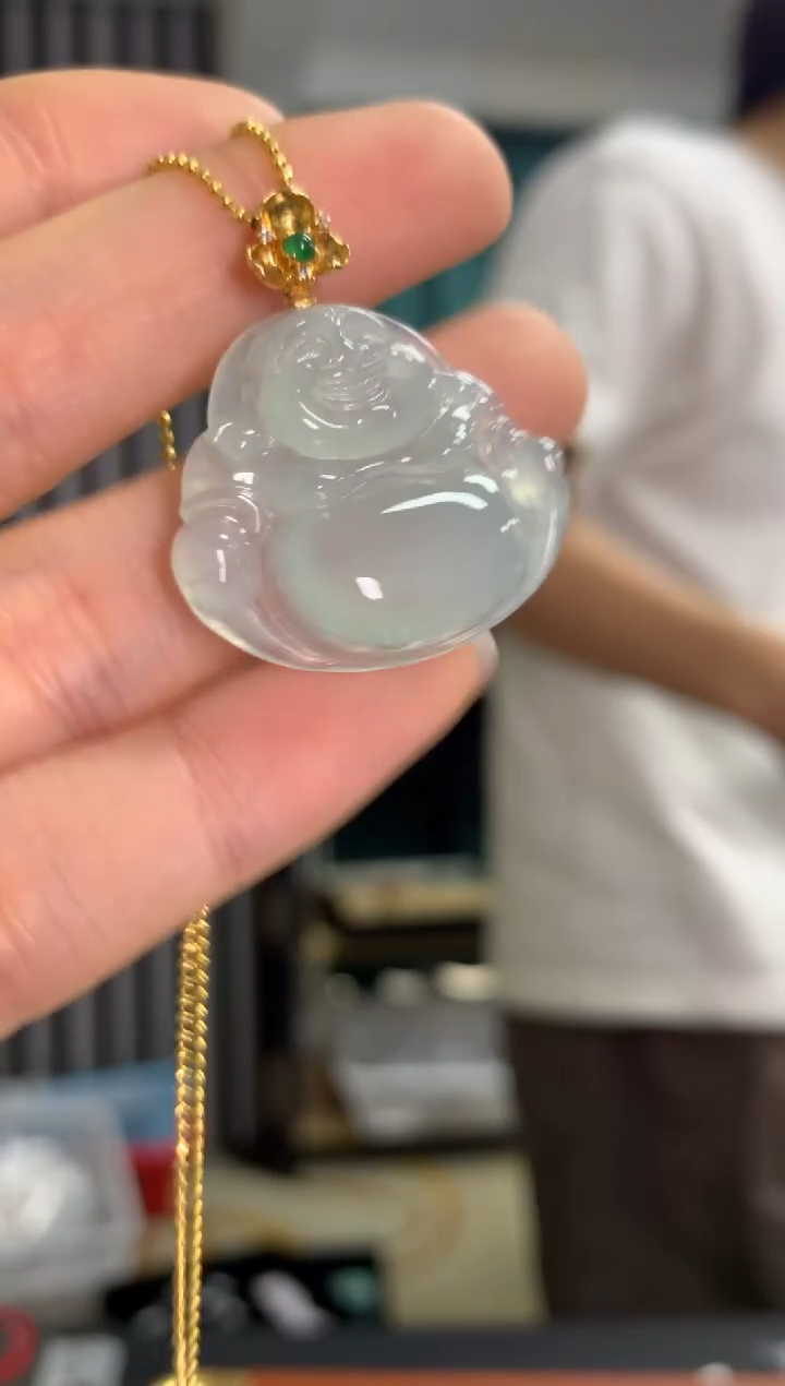 吊坠(不含链)18K金镶嵌翡翠佛公