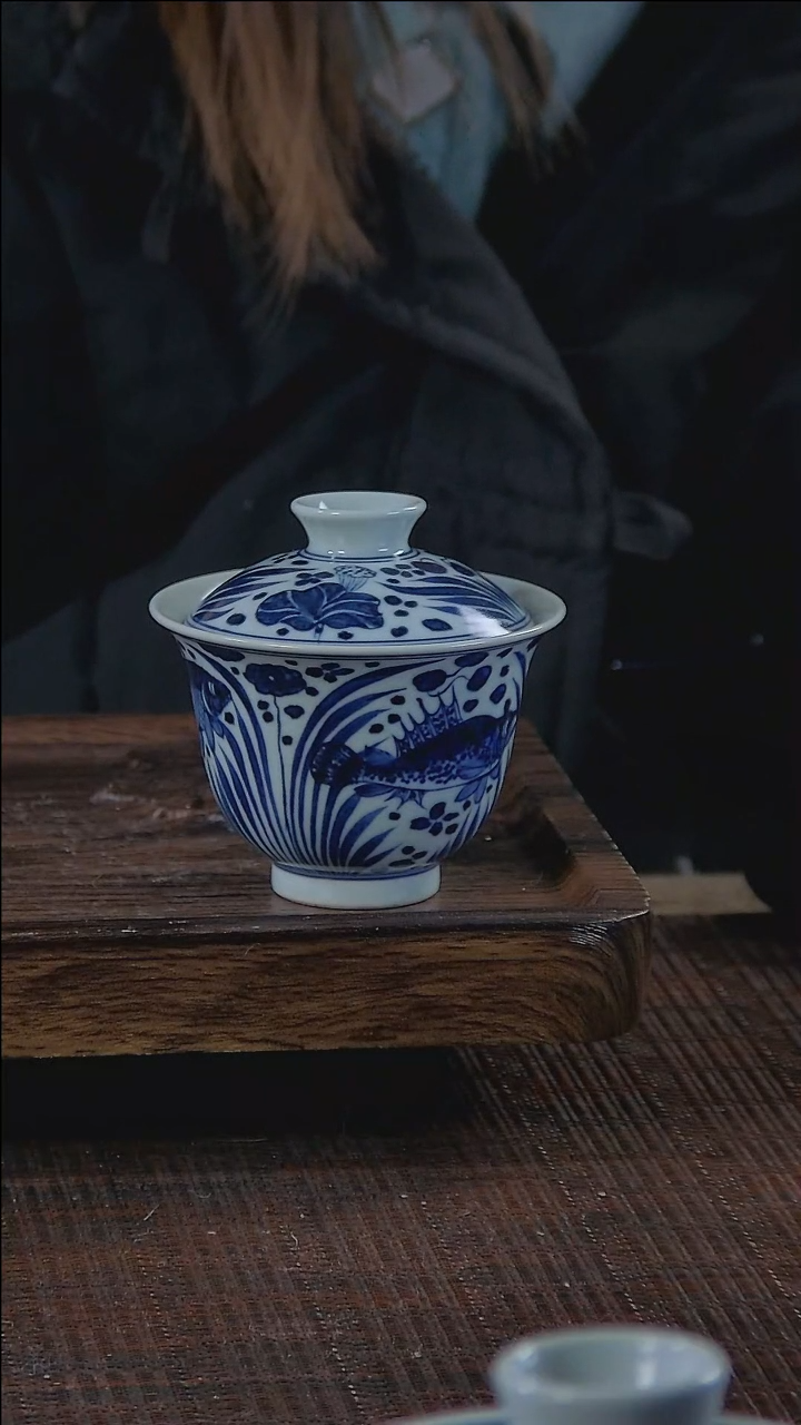 【闪购商品】折葵非器手工手绘鱼藻小盖碗