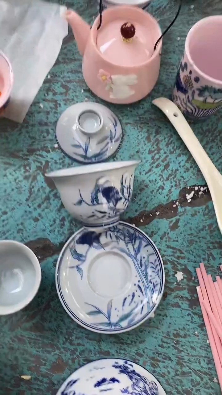 摆件陶竹溪道人花鸟三才盖碗