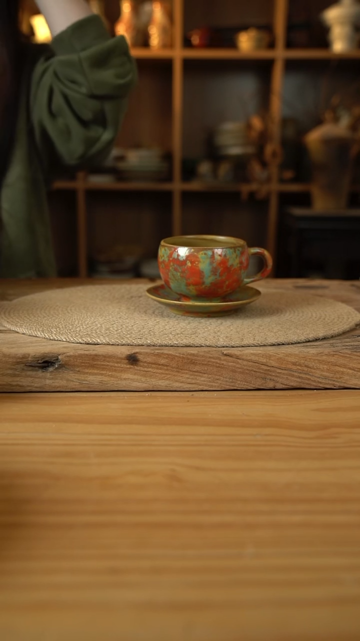 敦煌点彩系列的蛋壳咖啡杯+碟