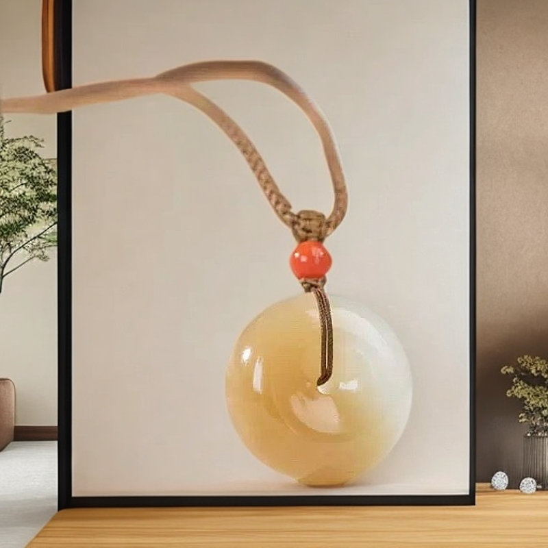 （26mm）黄糖金丝玉平安扣天然原色玉石百搭吊坠