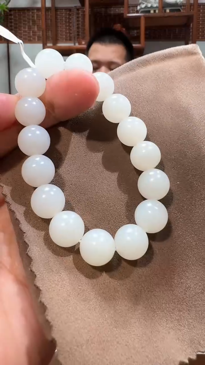 【闪购商品】和田玉手串未镶嵌1314 白玉12mm圆珠手串
