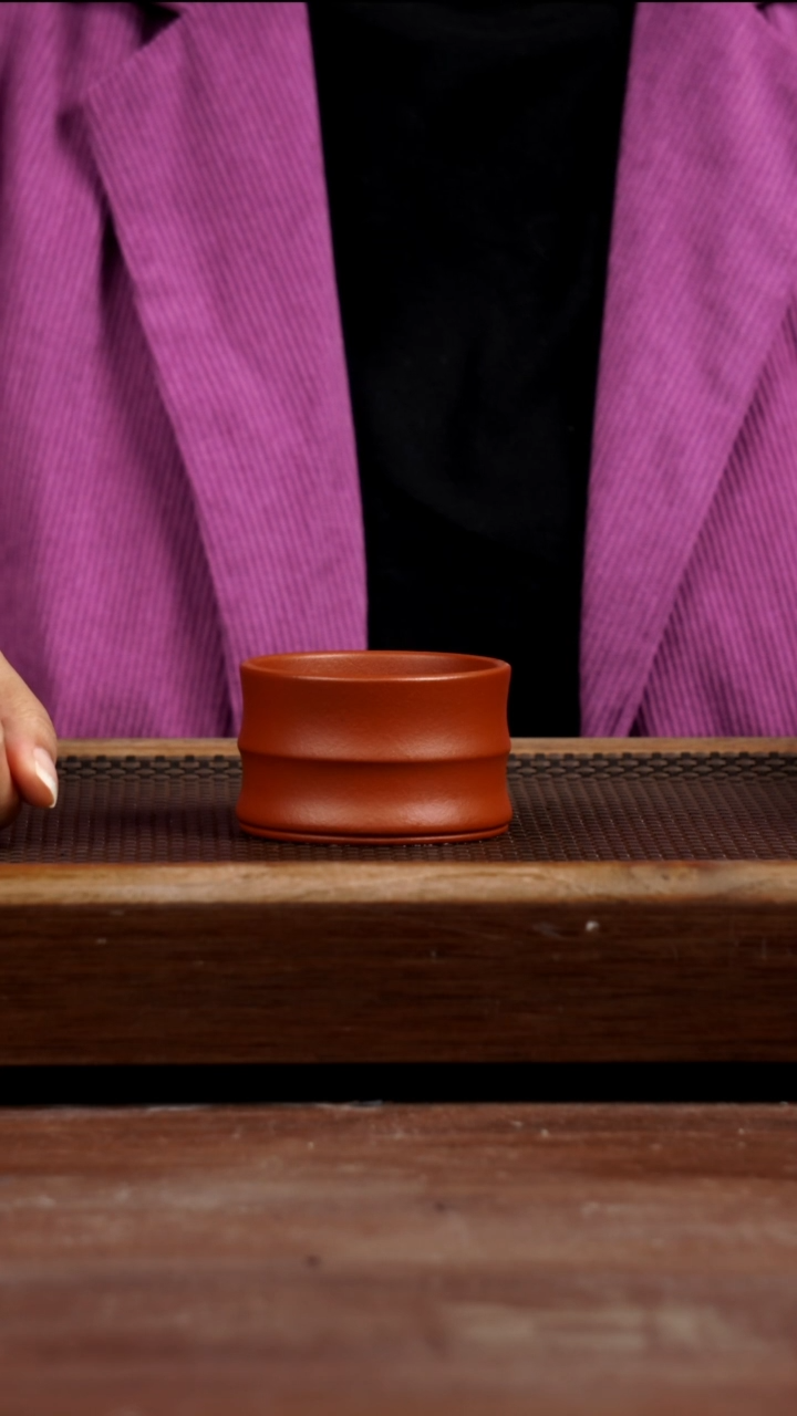 茶壶紫砂小煤窑朱泥竹节杯130CC