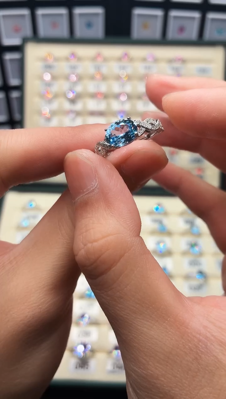 银S925镶嵌戒圈海蓝宝石0003