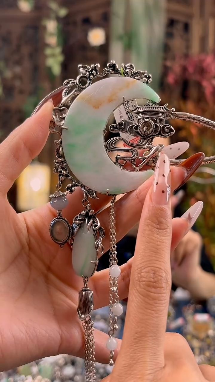 银S925镶嵌挂件翡翠发簪