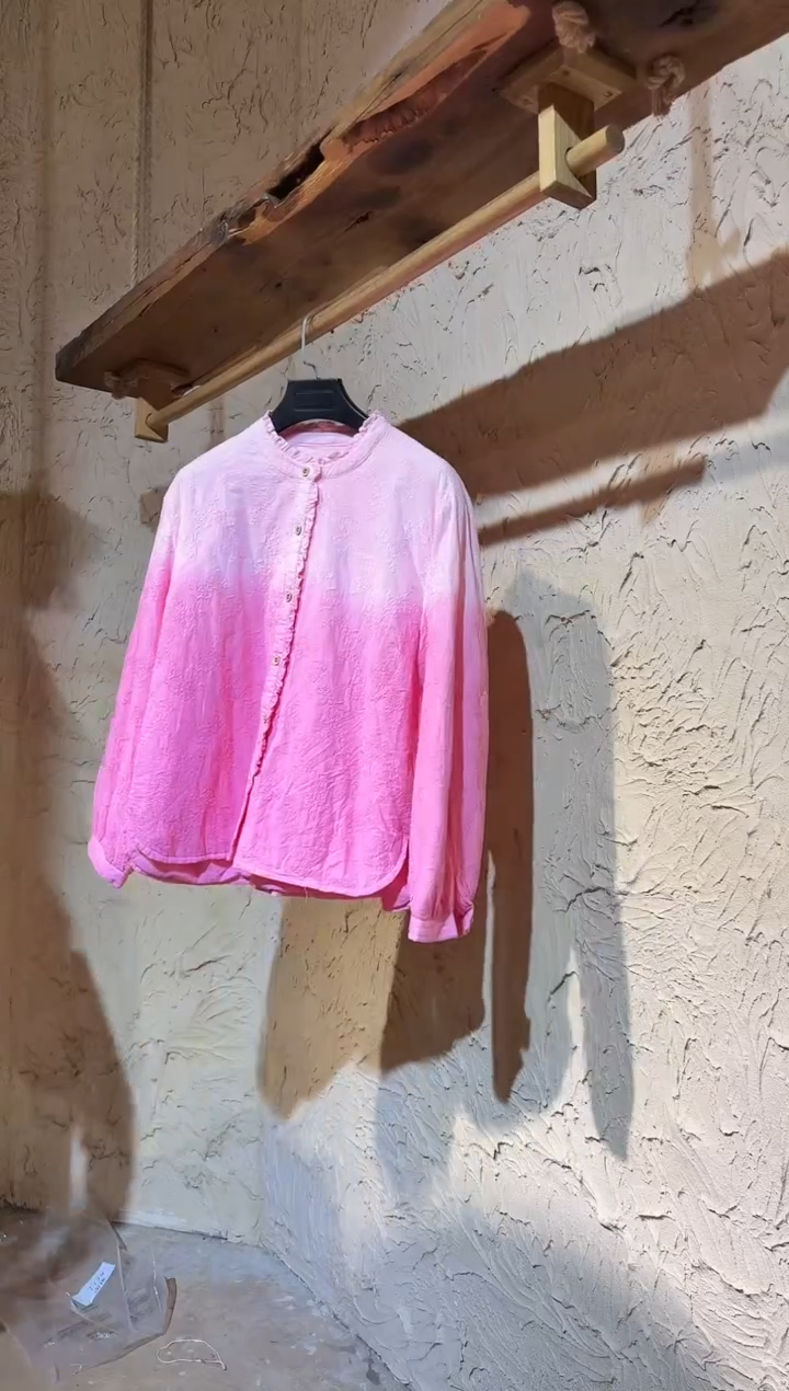 粉染植物染木耳边衬衣