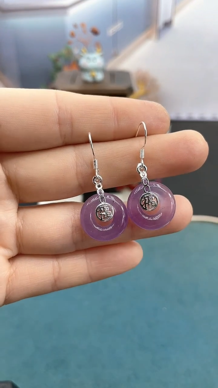 未镶嵌翡翠耳饰紫色甜甜圈