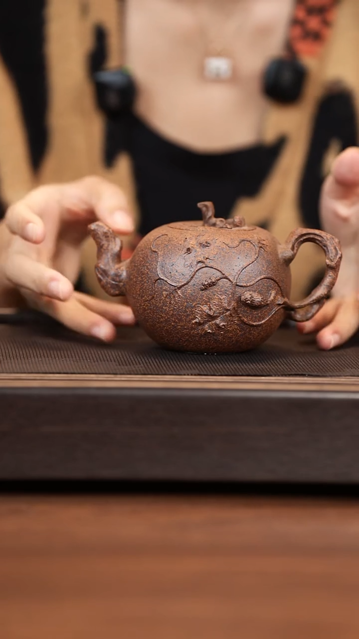 茶壶紫砂月亮紫砂 柴烧松鼠葡萄