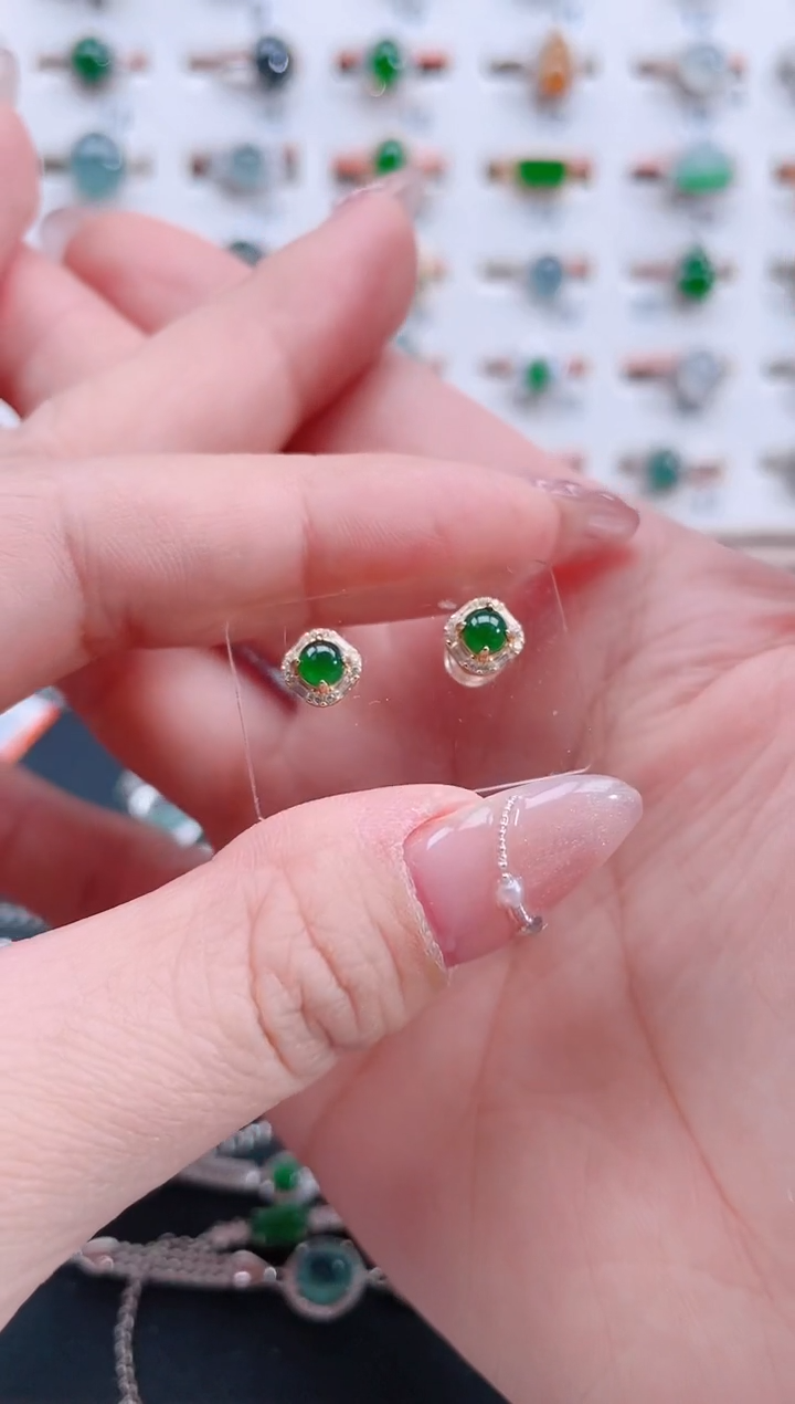 银S925镶嵌翡翠耳饰天然翡翠