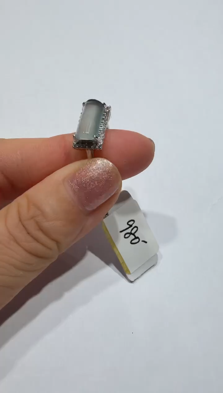 银S925镶嵌戒指翡翠缅甸A货翡翠戒指
