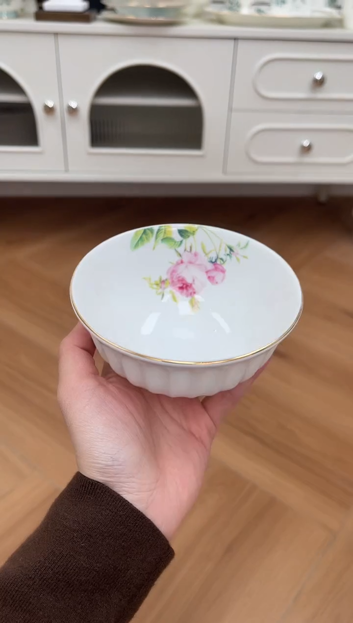 杯玫瑰高骨骨瓷饭碗