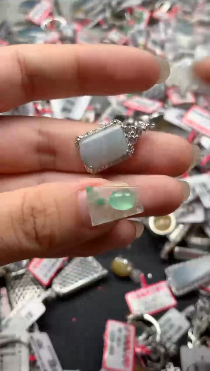 银S925镶嵌戒指翡翠天然A货缅甸翡翠