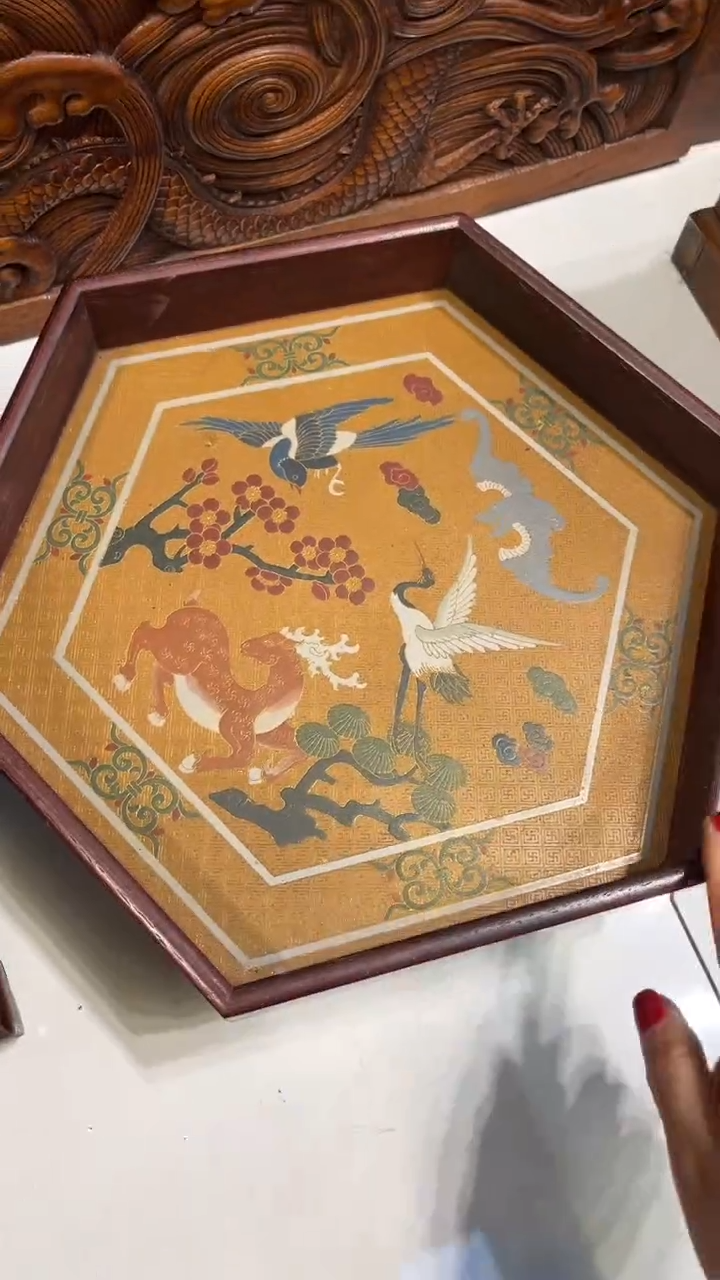 【闪购商品】木福禄寿六角茶盘托盘