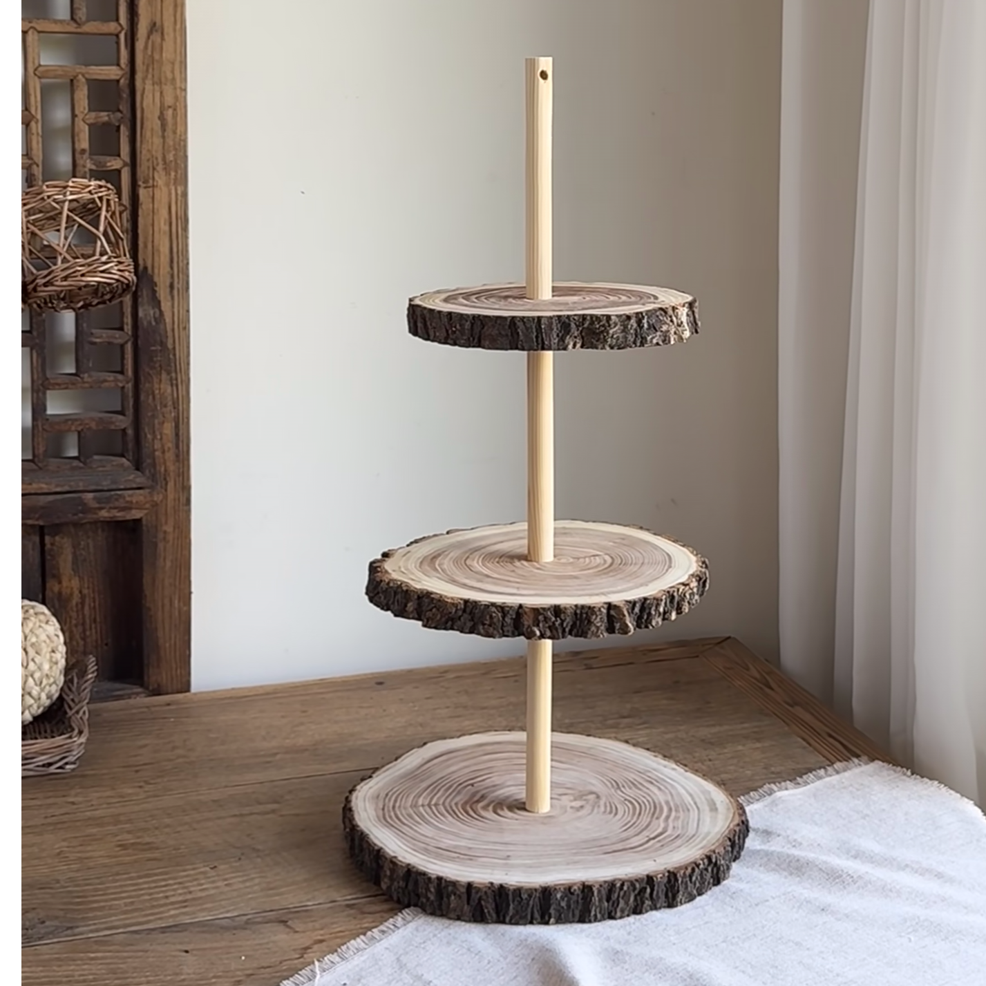 355实木原木甜品组装三层置物架