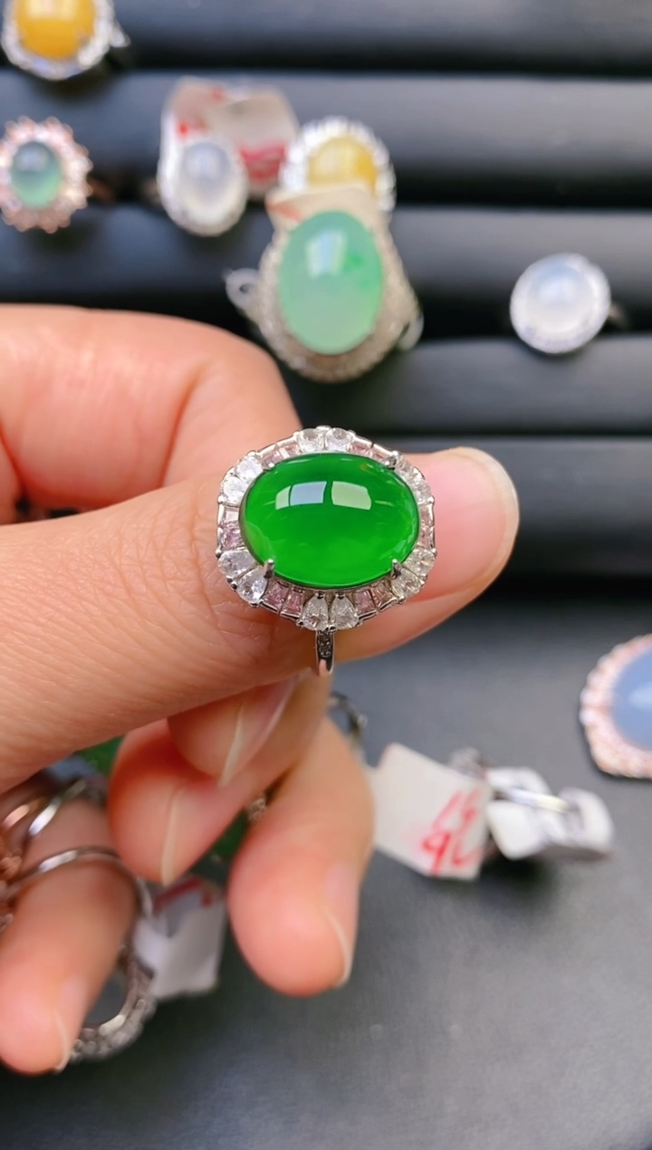 【闪购商品】翡翠戒指银S925镶嵌天然A货翡翠1