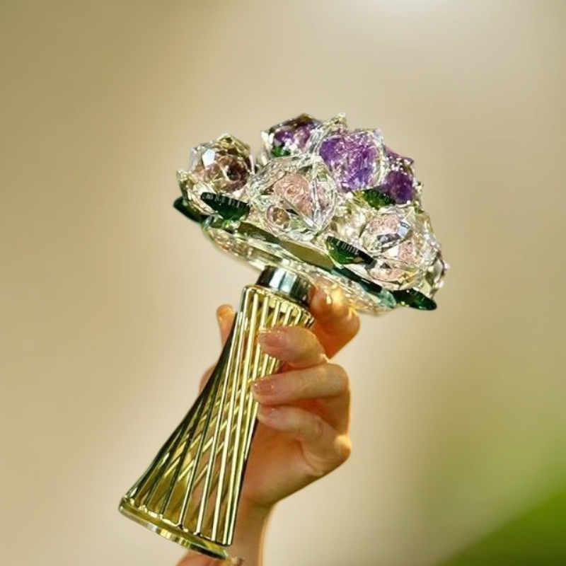 九朵紫色手捧花创意旋转玫瑰手捧花花摆件纯手工立体礼品摆件