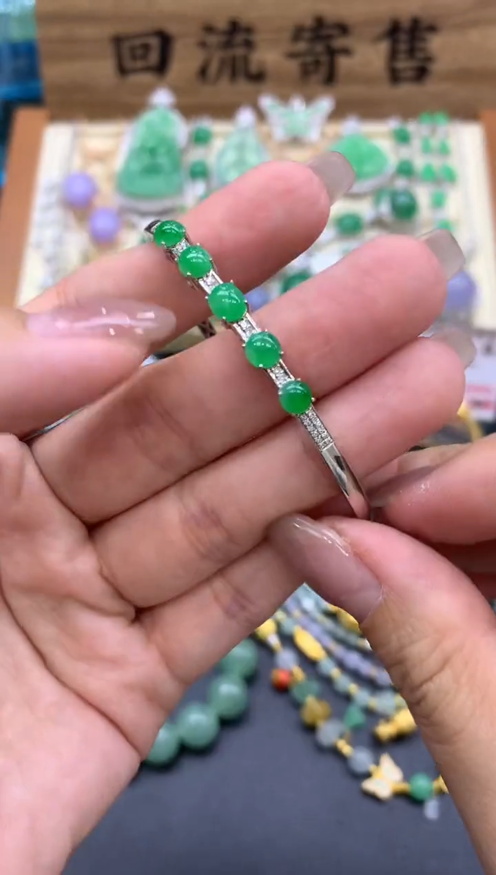 【闪购商品】翡翠手镯18K金镶嵌422-中国好珍宝