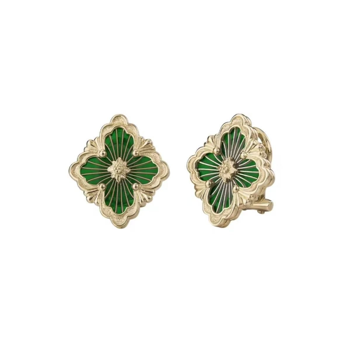 未使用 BUCCELLATI/布契拉提 小花柳 OPERA系列耳环 绿色 大号