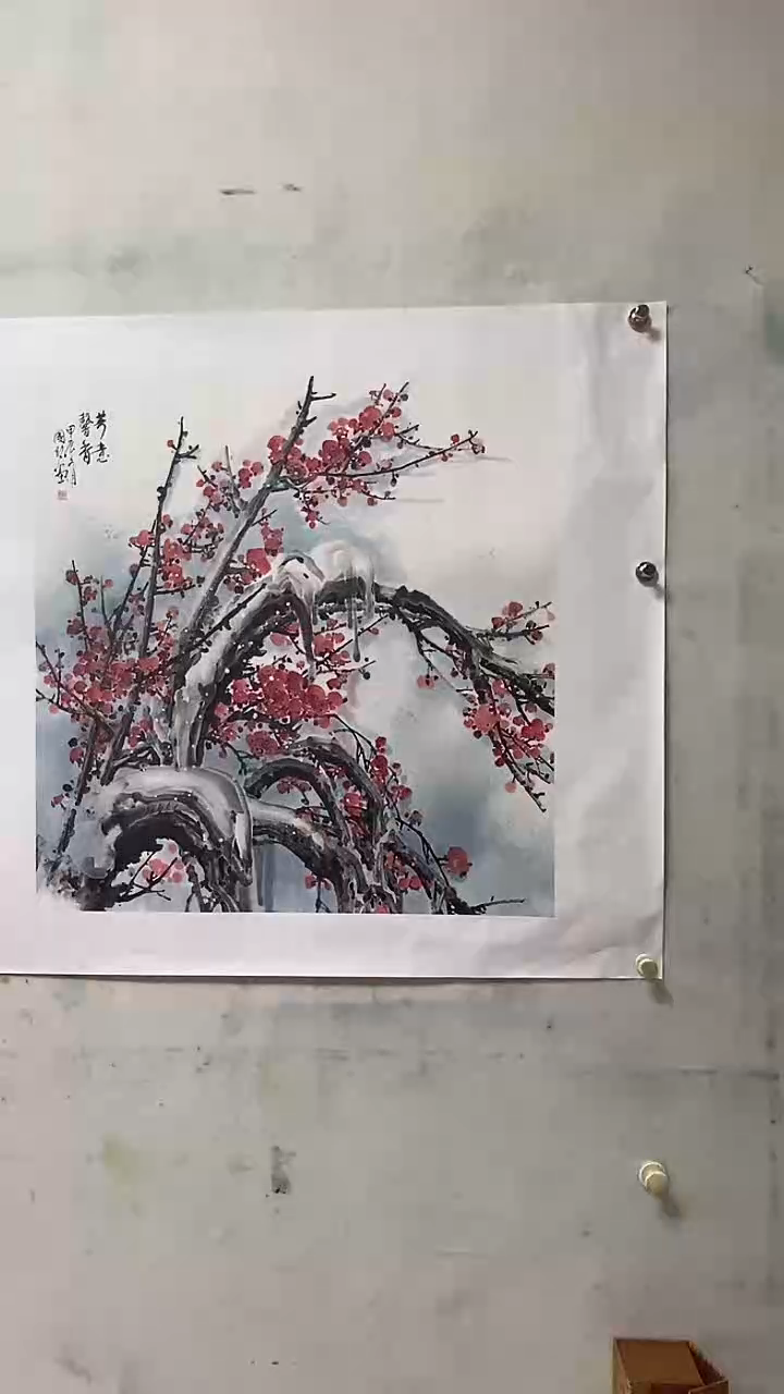国画刘国铭手绘《冰雪梅花》