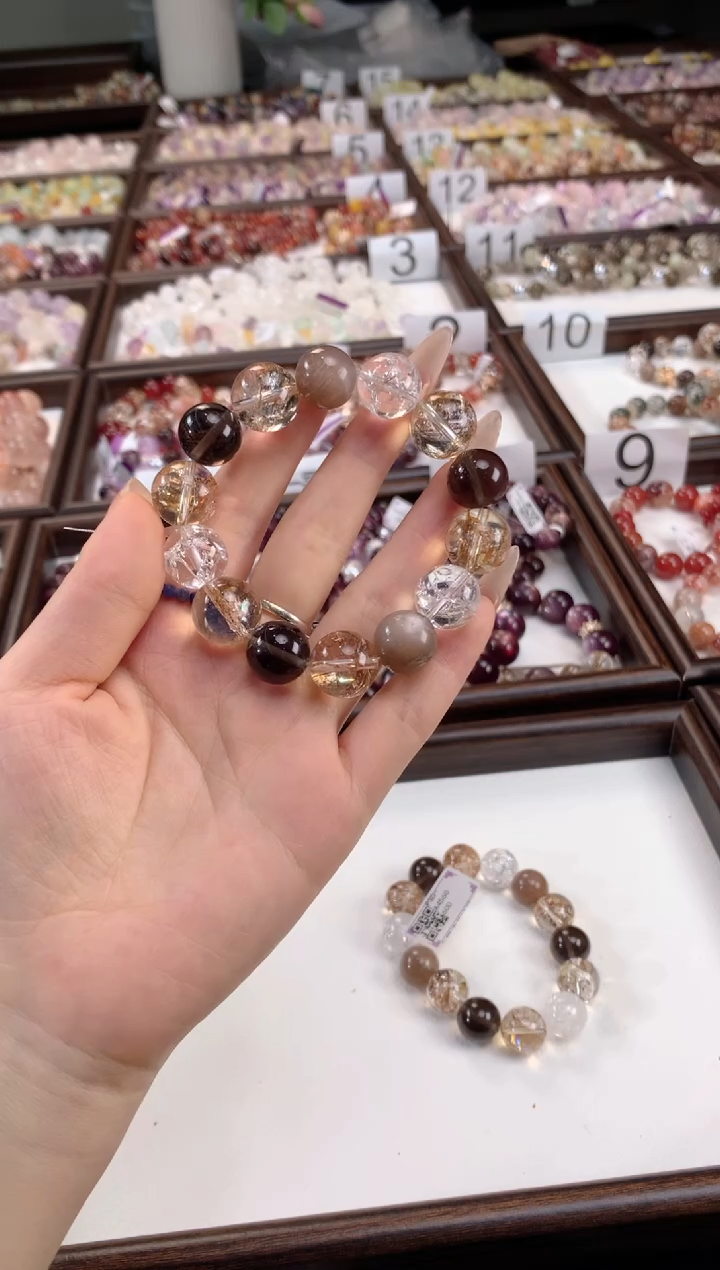 未镶嵌手串水晶金箔胶花冰曜奶茶月光