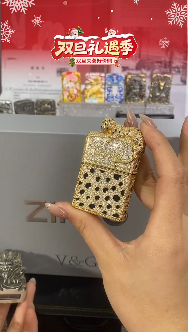 镜面ZIPPO满钻金钱豹