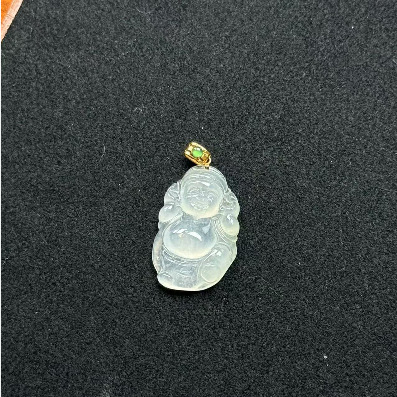 18k金扣头 翡翠冰透财神爷 超级精致