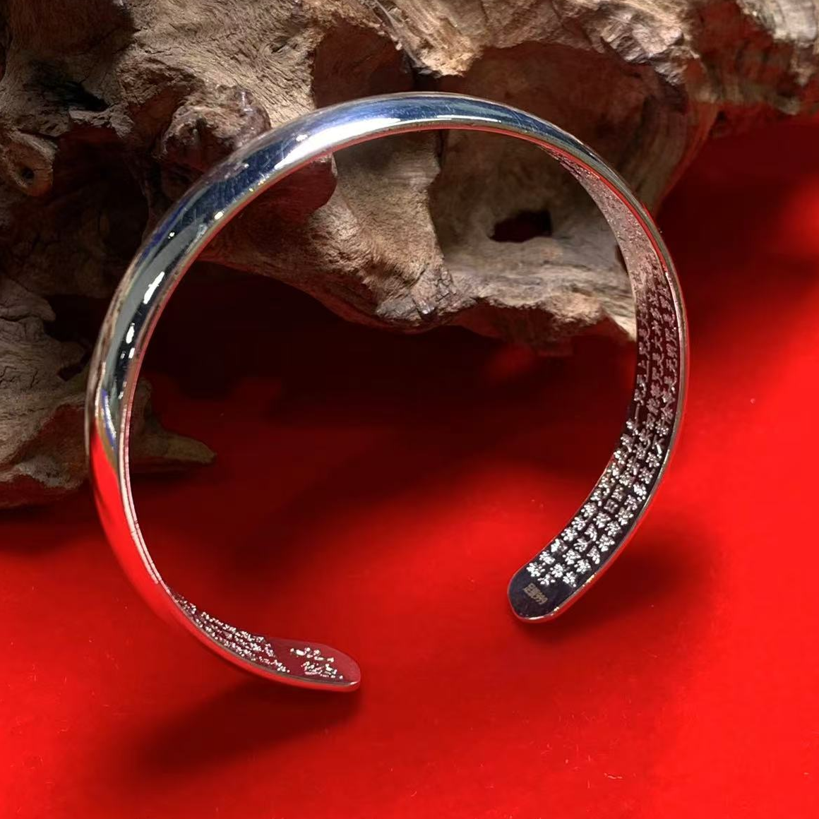 足银手镯 999足银  光面心经手镯 