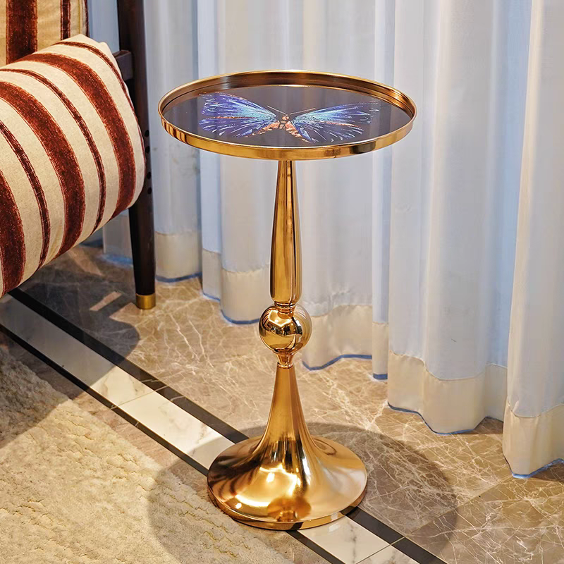 轻奢边几家用客厅卧室欧式美式边几钢化玻璃材质家用角几圆形角几