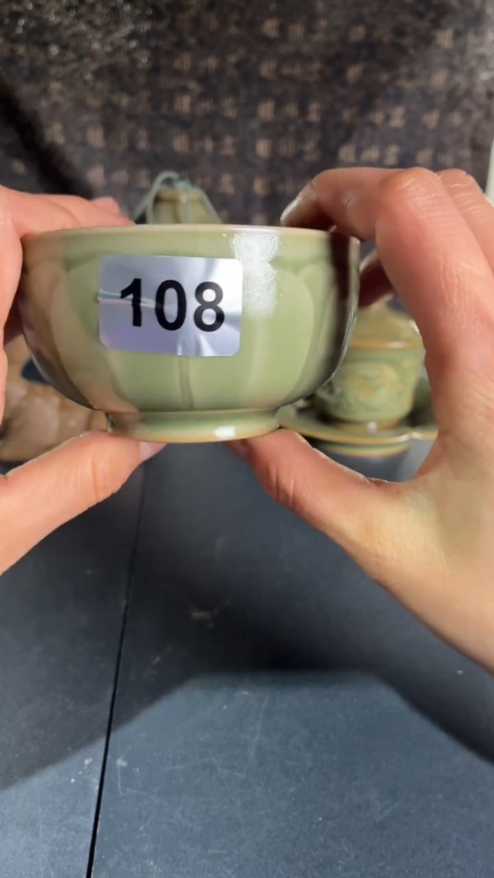 耀州窑仰山手工莲瓣杯微瑕108