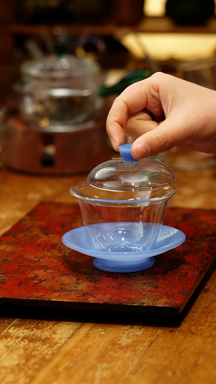 【闪购商品】禾器/晶彩源荷盖碗/雾蓝玉