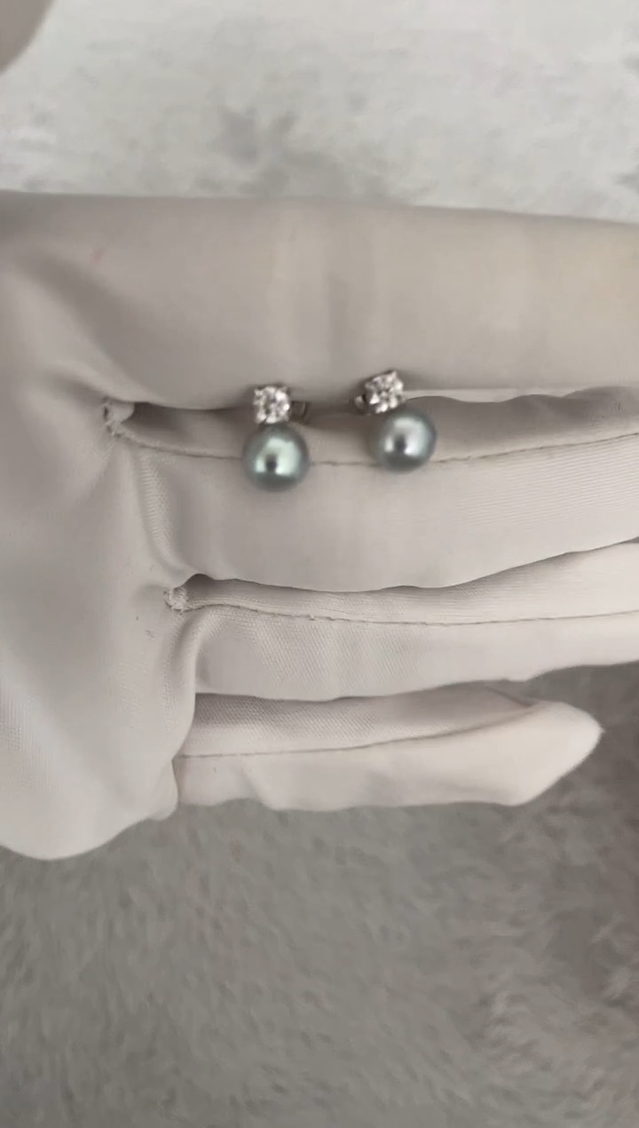 银S925镶嵌海水珍珠耳钉AK真多麻戴妃6.5-7mm