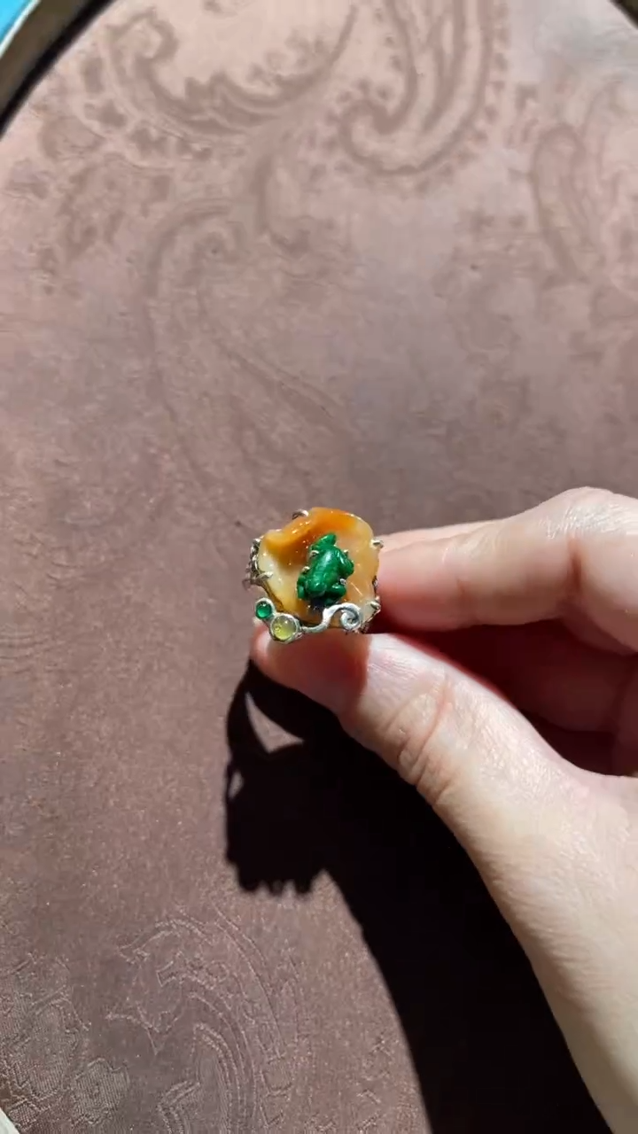 银S925镶嵌戒指翡翠红翡绿翠